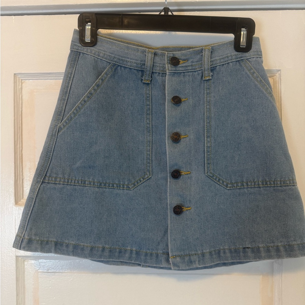 Blue Denim Button-Front Skirt